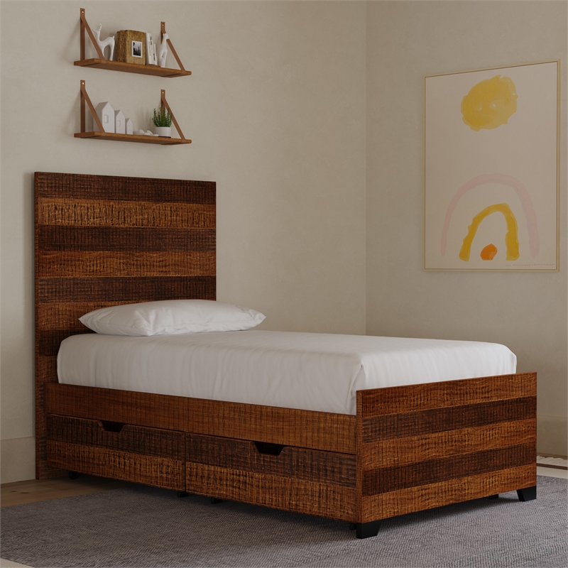 Pemberly Row Solid Hardwood Contemporary Twin Bed in Brushed Wheat