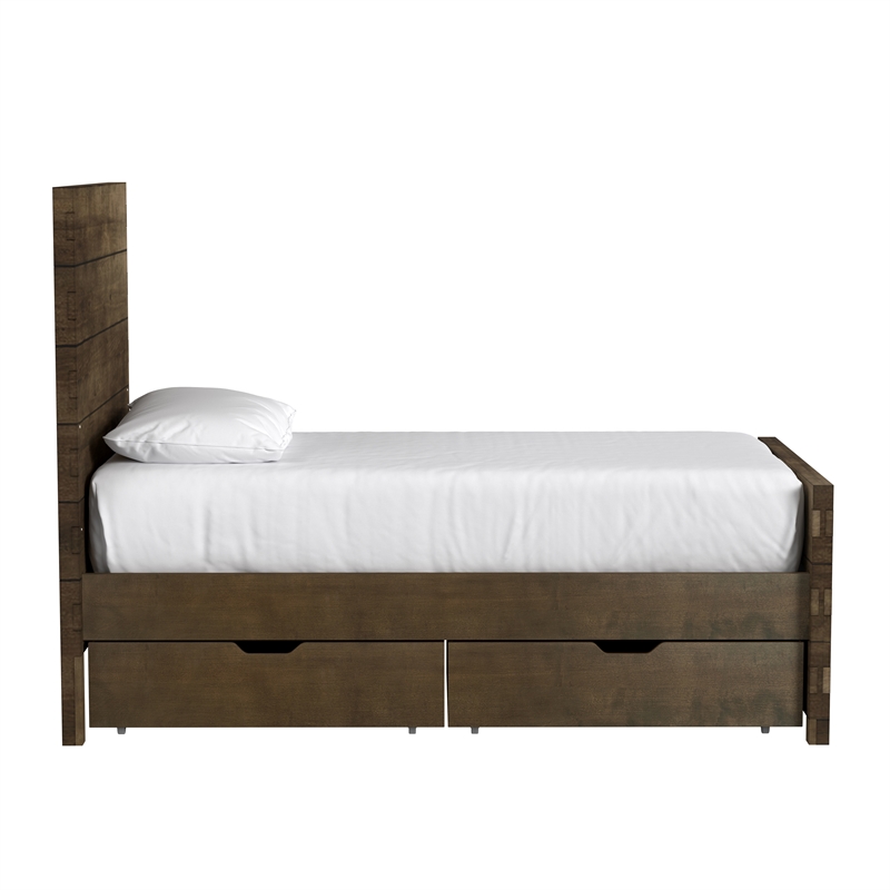 Pemberly Row Solid Hardwood Contemporary Twin Bed in Graphite