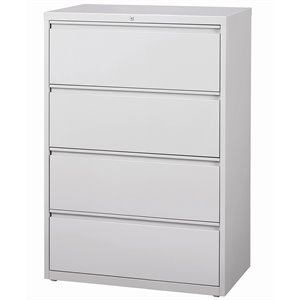 Pemberly Row 36-inch Wide Metal 4 Drawer Lateral File Cabinet in Light Gray