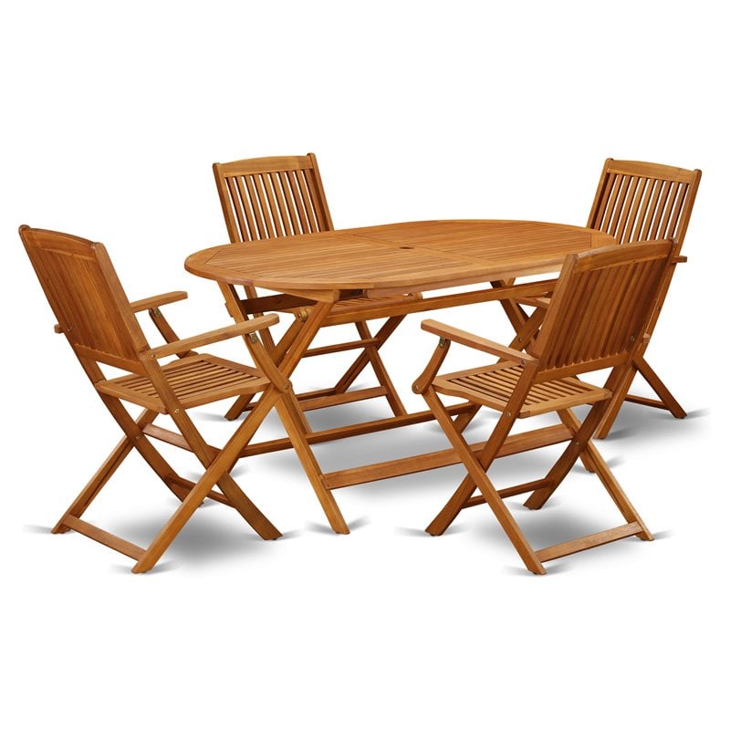 Pemberly Row Traditional 5-piece Wood Outdoor Dining Set in Natural Oil