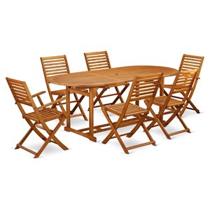Pemberly Row Traditional 7-piece Wood Patio Dining Set in Natural Oil