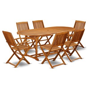 Pemberly Row Traditional 7-piece Wood Patio Set in Natural Oil
