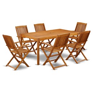 Pemberly Row Traditional 7-piece Wood Outdoor Set in Natural Oil