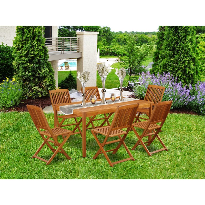 Pemberly Row Traditional 7-piece Wood Patio Set in Natural Oil