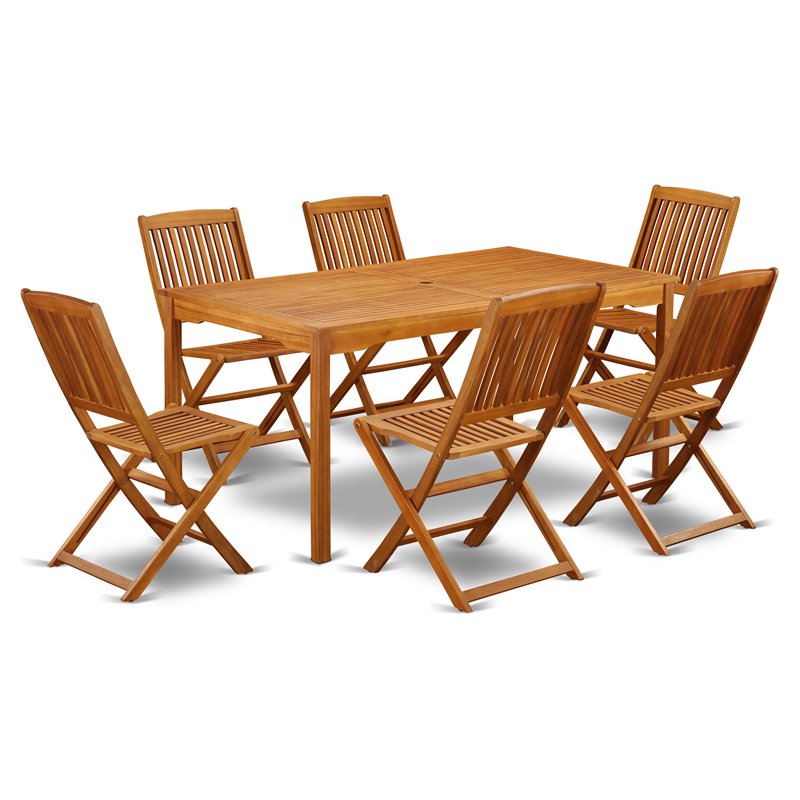 Pemberly Row Traditional 7-piece Wood Patio Set in Natural Oil
