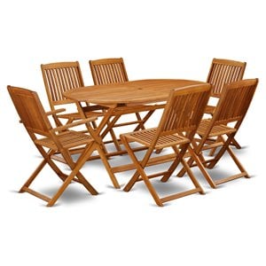 Pemberly Row Traditional 7-piece Wood Outdoor Dining Set in Natural Oil