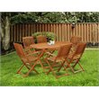 Pemberly Row Traditional 7-piece Wood Outdoor Set in Natural Oil
