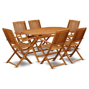 Pemberly Row Traditional 7-piece Wood Outdoor Set in Natural Oil