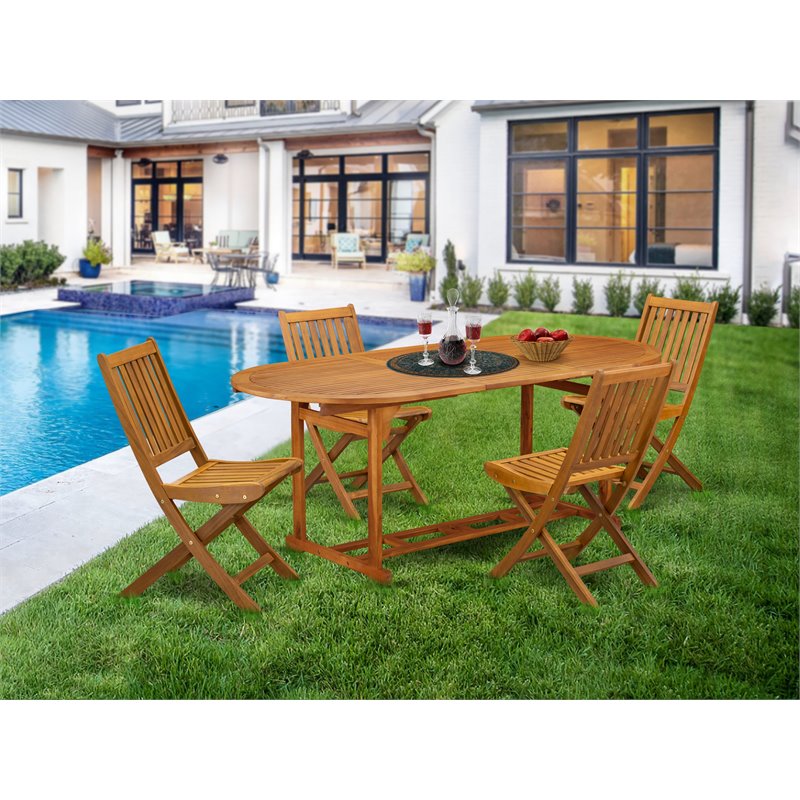 Pemberly Row Traditional 5-piece Patio Dining Set with Slat Back in Natural Oil