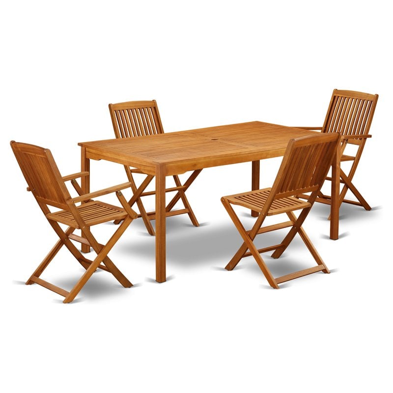 Pemberly Row Traditional 5-piece Wood Outdoor Dining Set in Natural Oil