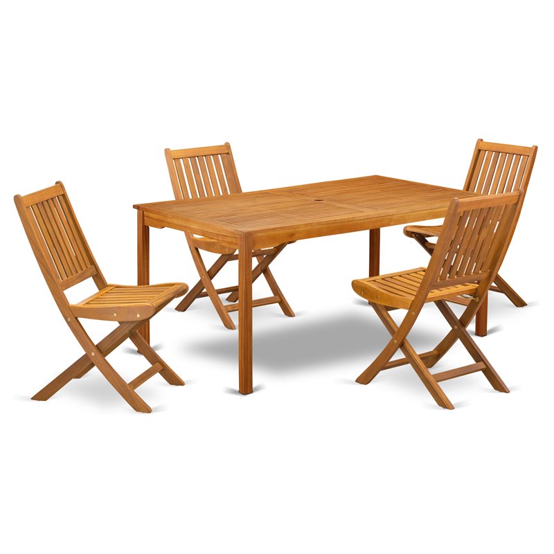 Pemberly Row Traditional 5-piece Wood Patio Dining Set in Natural Oil