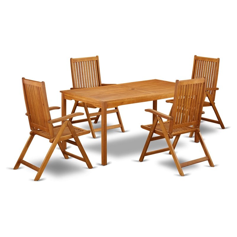 Pemberly Row Traditional 5-piece Wood Outdoor Set in Natural Oil