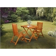 Pemberly Row Folding Patio Table and 2 Bistro Chair in Natural Oil Finish