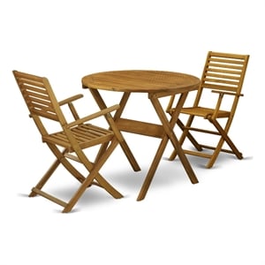Pemberly Row Bistro Table and 2 Folding Dining Chairs in Natural Oil Finish