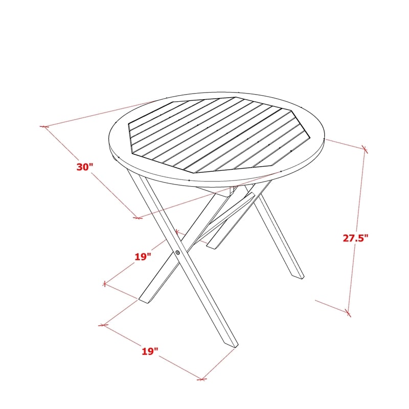 Pemberly Row Folding Patio Table and 2 Outdoor Chairs in Natural Oil Finish