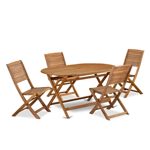 Pemberly Row Traditional 5-Piece Patio Garden Table Set in Natural Oil