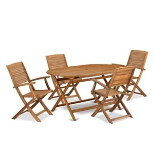 Pemberly Row Traditional 5-Piece Outdoor Patio Dining Set in Natural Oil
