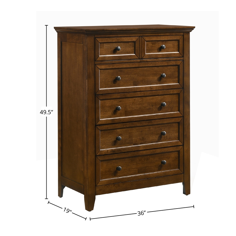 Pemberly Row Transitional Wood Youth 5-Drawer Chest in Brown