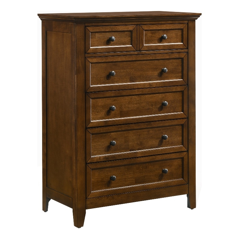 Pemberly Row Transitional Wood Youth 5-Drawer Chest in Brown