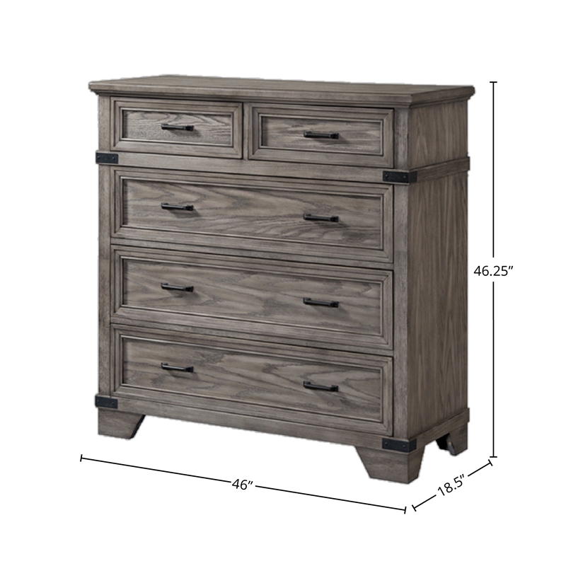 Pemberly Row Traditional 5-Drawer Media Chest in Distressed Gray Wood