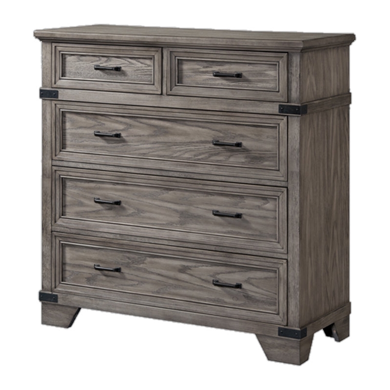 Pemberly Row Traditional 5-Drawer Media Chest in Distressed Gray Wood