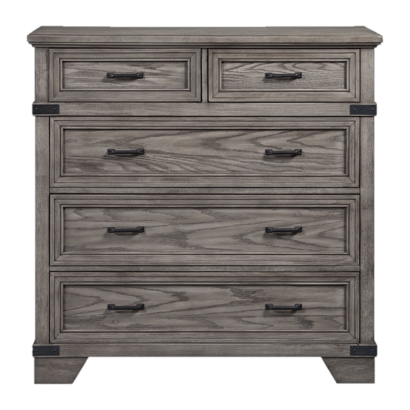 Pemberly Row Traditional 5-Drawer Media Chest in Distressed Gray Wood