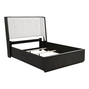 Pemberly Row 55&quot Wood Queen Wingback Bed in Burnished Black/Cream