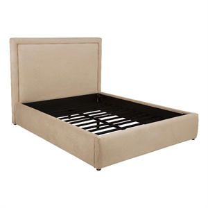 Pemberly Row 55&quot Upholstered Fabric Queen Platform Bed in Saddle Beige