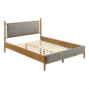 Pemberly Row 46&quot Wood Queen Panel Platform Bed in Light Brown/Gray