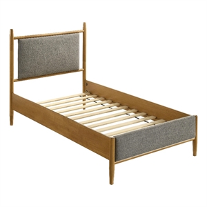 Pemberly Row 46&quot Wood Twin Panel Platform Bed in Light Brown/Gray