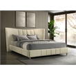 Pemberly Row Upholstered Velvet Eastern King Panel Platform Bed in Ivory