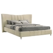 Pemberly Row Upholstered Velvet Eastern King Panel Platform Bed in Ivory
