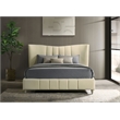 Pemberly Row Upholstered Velvet Queen Panel Platform Bed in Ivory