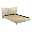 Pemberly Row Upholstered Velvet Queen Panel Platform Bed in Ivory