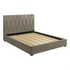 Pemberly Row Upholstered Velvet Eastern King Panel Platform Bed in Light Brown