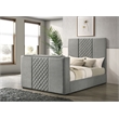 Pemberly Row Contemporary Upholstered Velvet Queen Panel TV Bed in Gray