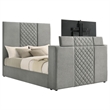 Pemberly Row Contemporary Upholstered Velvet Queen Panel TV Bed in Gray