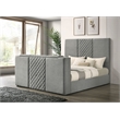 Pemberly Row Contemporary Upholstered Velvet Eastern King Panel TV Bed in Gray