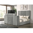 Pemberly Row Contemporary Upholstered Velvet Eastern King Panel TV Bed in Gray