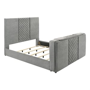 Pemberly Row Contemporary Upholstered Velvet Eastern King Panel TV Bed in Gray