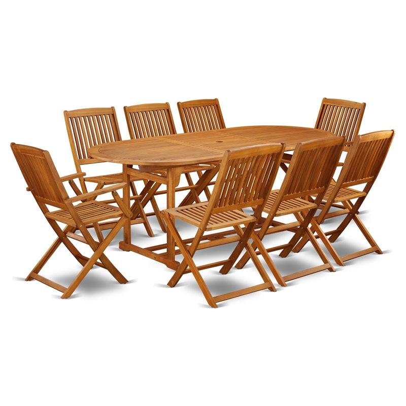 Pemberly Row Traditional 9-piece Wood Patio Furniture Set in Natural Oil