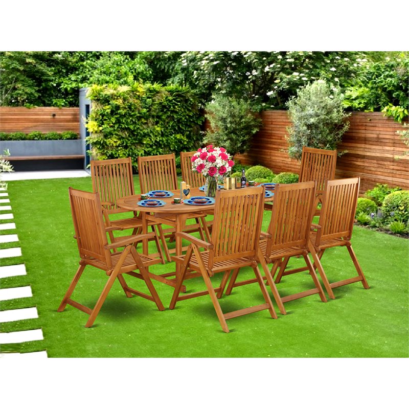 Pemberly Row Traditional 9-piece Wood Backyard Set in Natural Oil