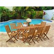 Pemberly Row Traditional 9-piece Patio Dining Set with Slat Back in Natural Oil