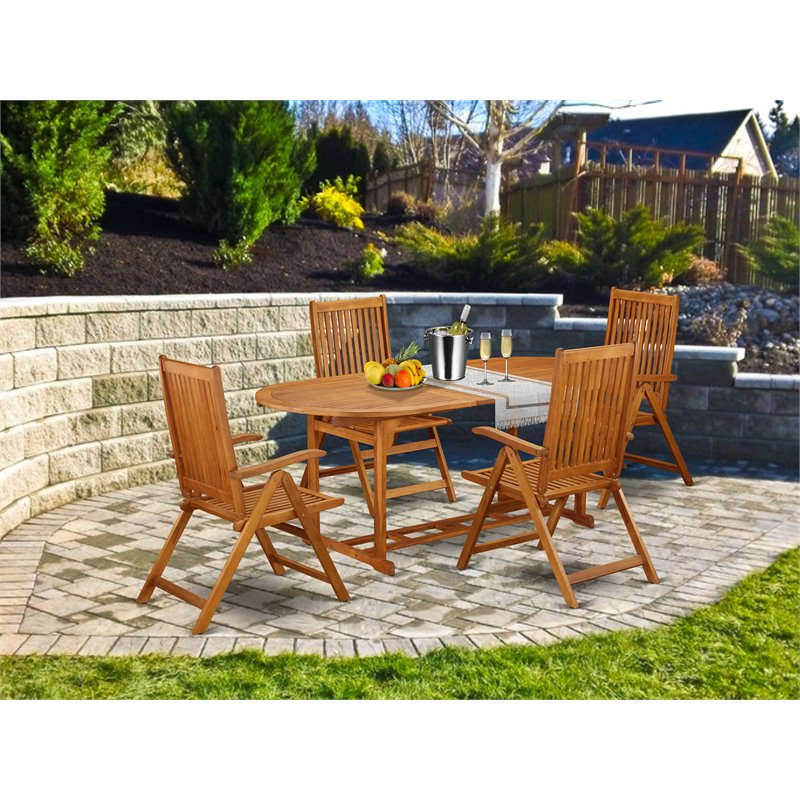 Pemberly Row Traditional 5-piece Wood Outside Patio Set in Natural Oil