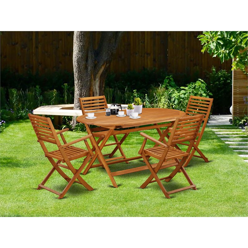 Pemberly Row Traditional 5-piece Wood Balcony Set in Natural Oil
