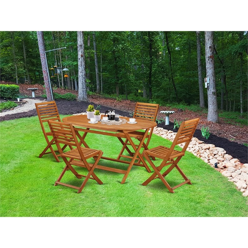 Pemberly Row Traditional 5-piece Wood Courtyard Set in Natural Oil