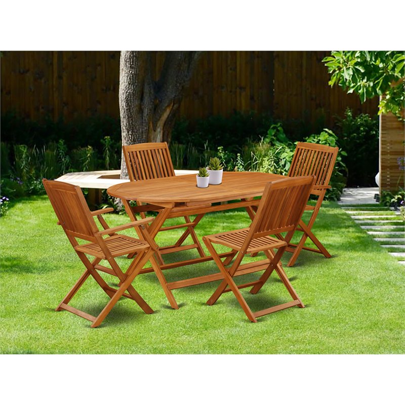 Pemberly Row Traditional 5-piece Wood Patio Furniture Set in Natural Oil