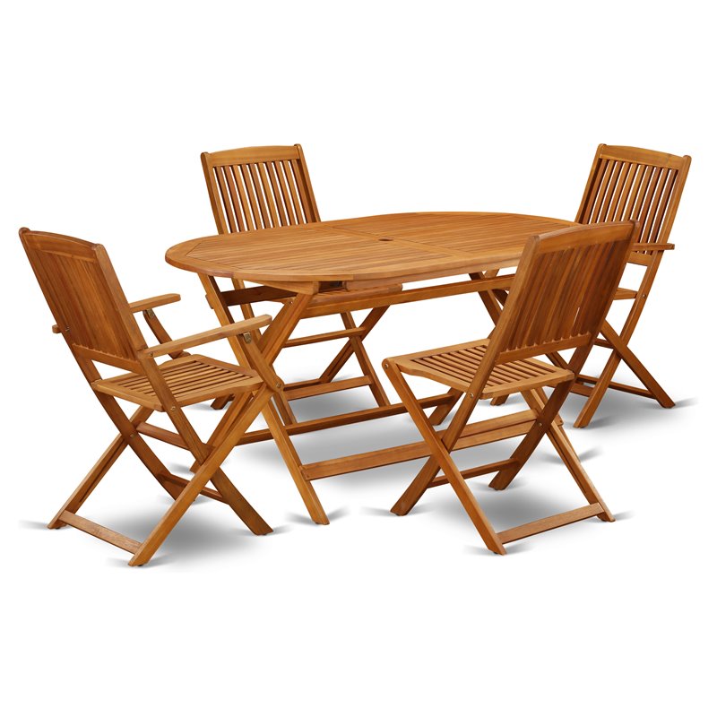 Pemberly Row Traditional 5-piece Wood Patio Furniture Set in Natural Oil