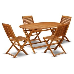 Pemberly Row Traditional 5-piece Wood Patio Set in Natural Oil