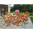 Pemberly Row Traditional 7-piece Wood Outdoor Set in Natural Oil